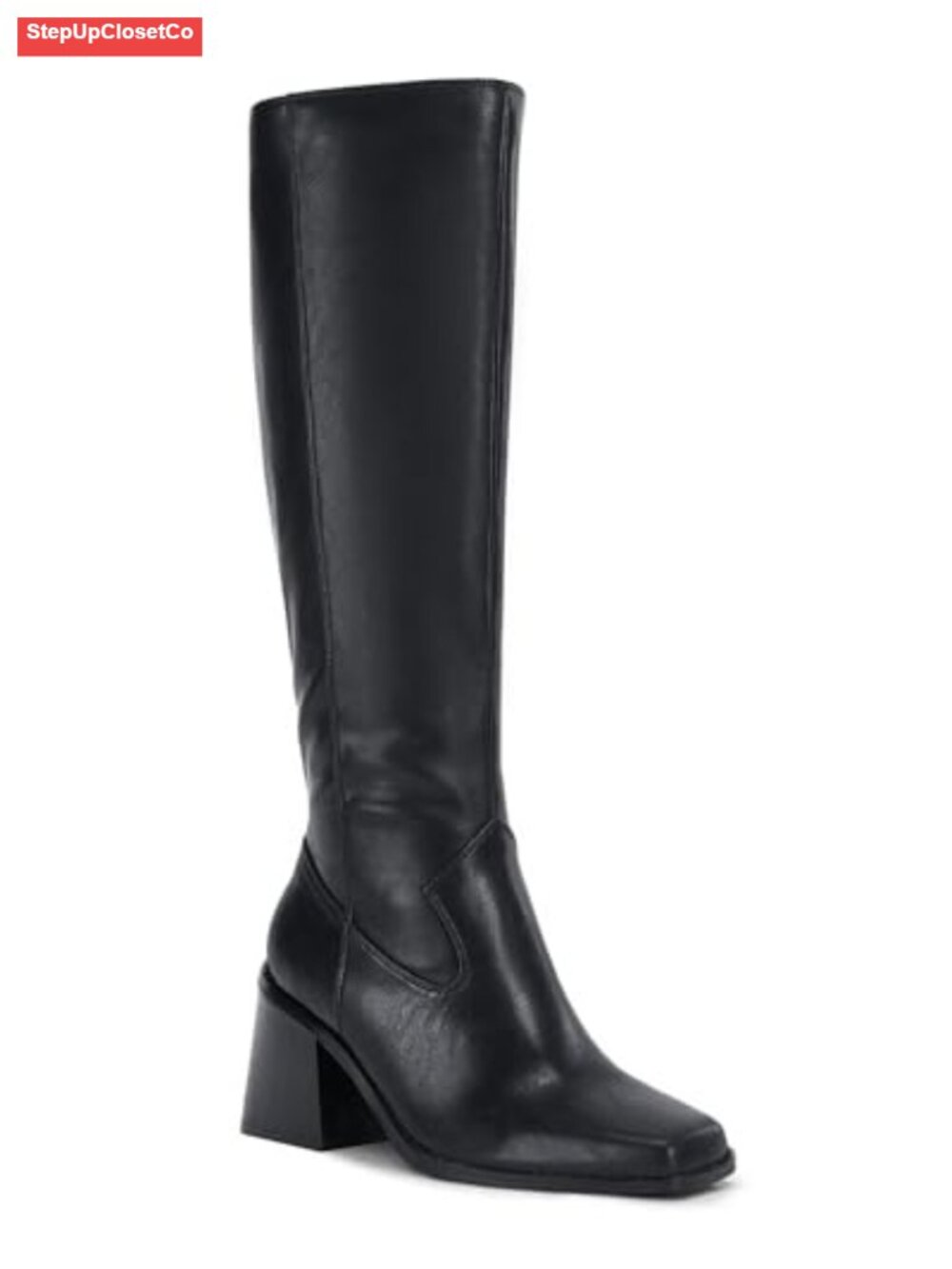 Women's Knee High Boots Wide Calf Square Toe Chunky Heeled Pull-on